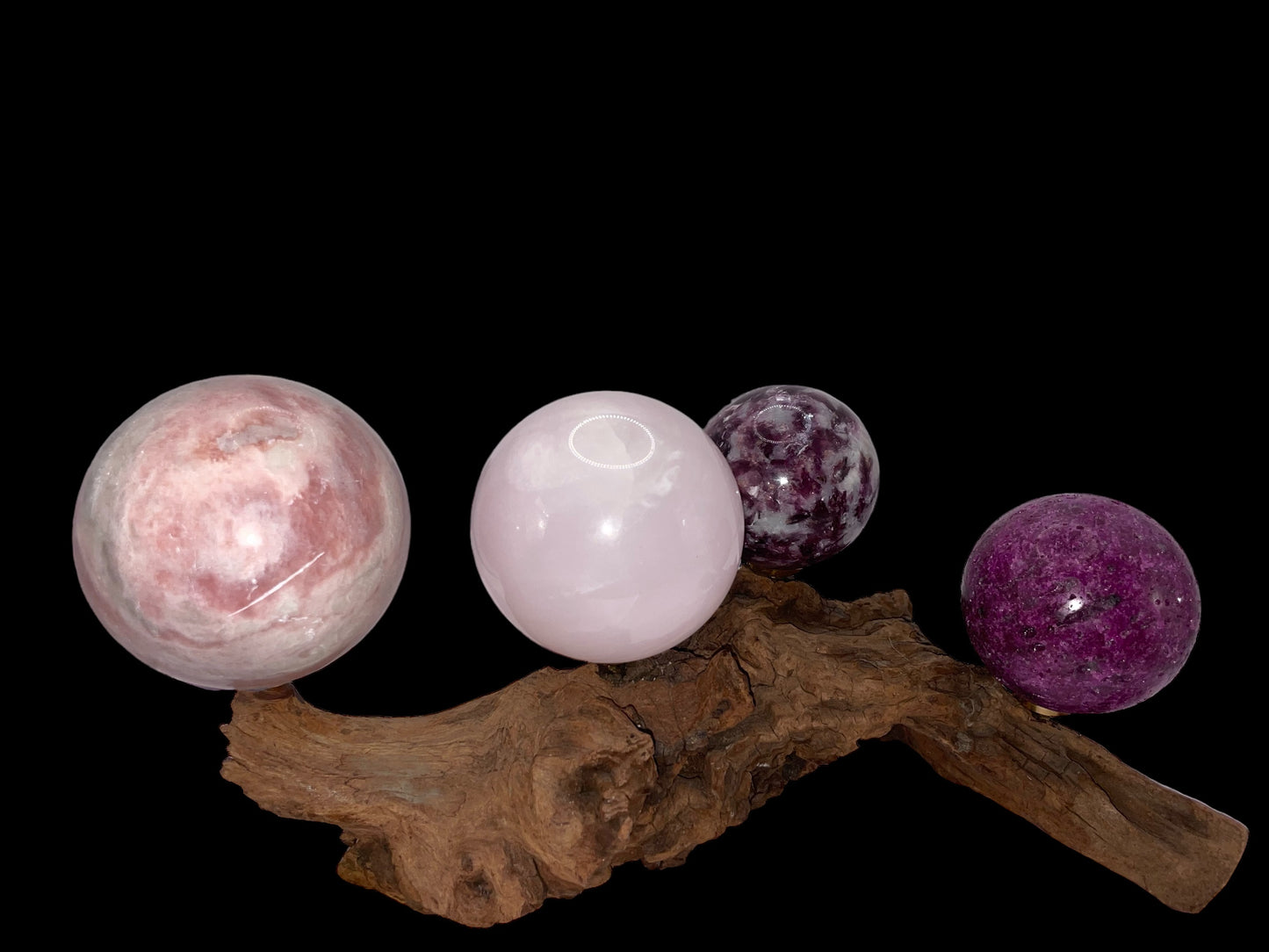 Pink sphere collection on custom stand